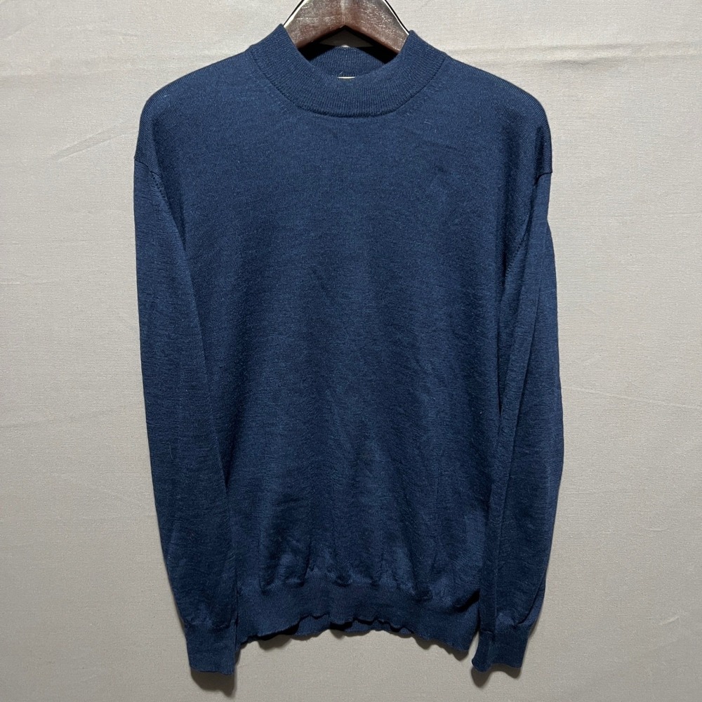 Gran Sasso Mens Mock Neck Sweater Navy Blue‎ 100% Virgin Wool Made in Italy 54